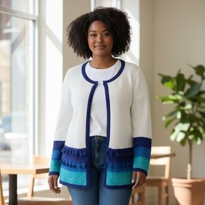 Cabana Cay Open-Knit Ombré Scalloped Cardi…